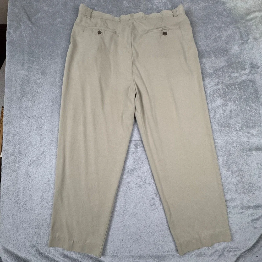 Tommy‎ Bahama Mens W40in. x L28in. 100% Silk Pleated Relaxed Fit Khaki Tan Pants